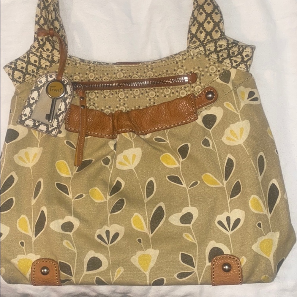 Fossil floral pattern with brown leather